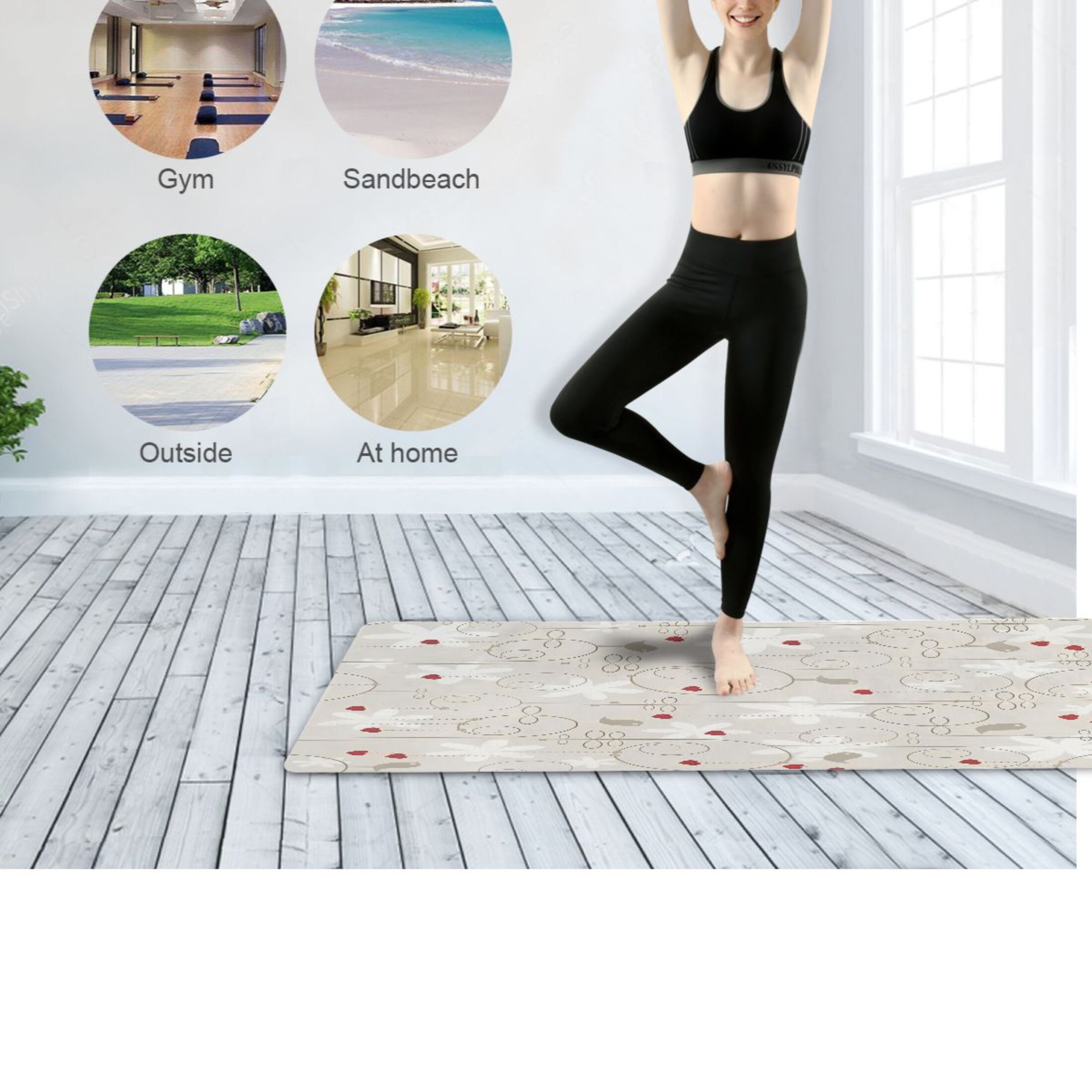 BZSMCE Yoga Mat Women Fitness Mat Flower and Red Heart Pattern
