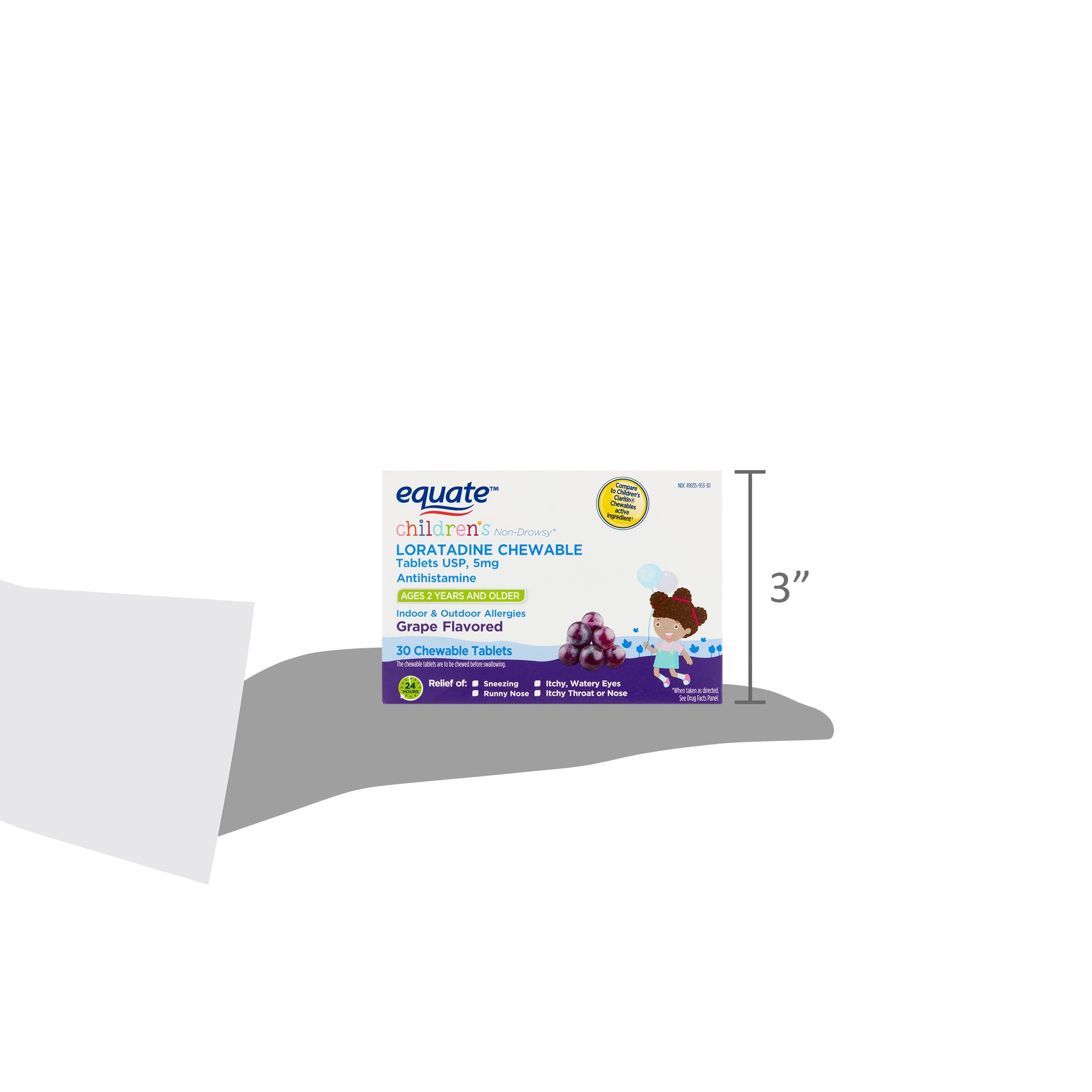 Equate Children's Loradatine Chewable Tablets 5mg, Grape, 30 Ct