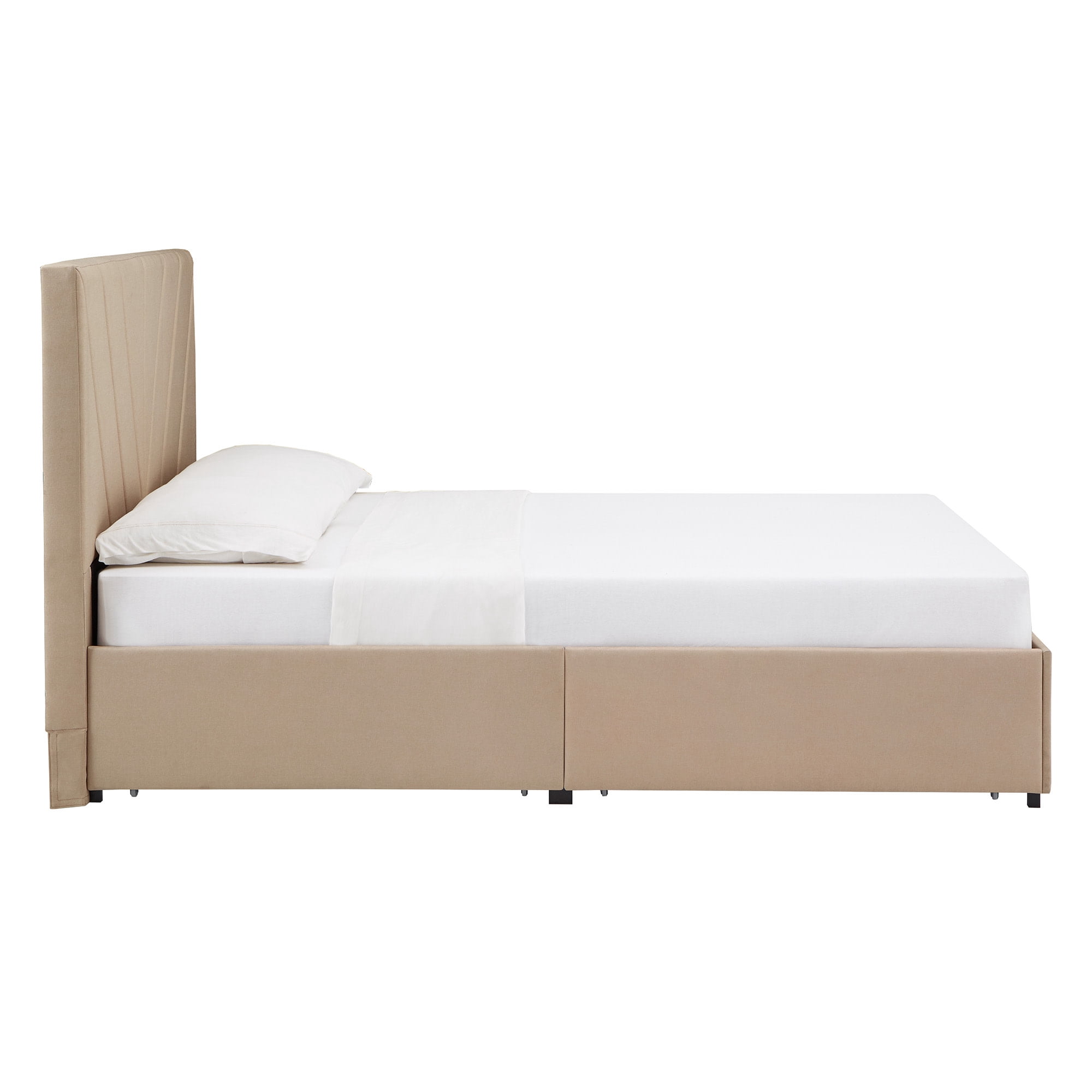 Weston Home Gaylen Linen V-Channel Headboard Storage Platform Bed, Queen, Beige