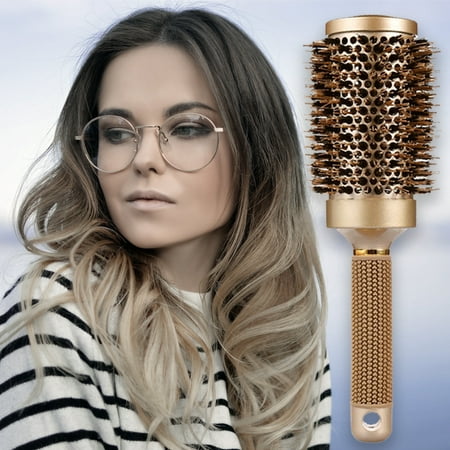 Hair Round Brush with Boar Bristle for Blow Drying, Curling & Straightening, hair brush women Professional Salon Styling Brush, Nano Technology Ceramic for Perfect Volume & Shine (Gold)(3.3