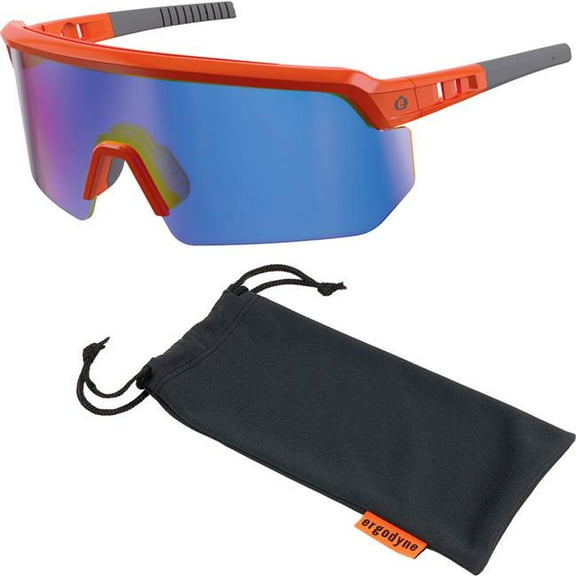 Skullerz AEGIR Anti-Scratch/Enhanced Anti-Fog Safety Glasses, Orange Nylon Impact Frame, Blue Mirror Polycarbonate Lens