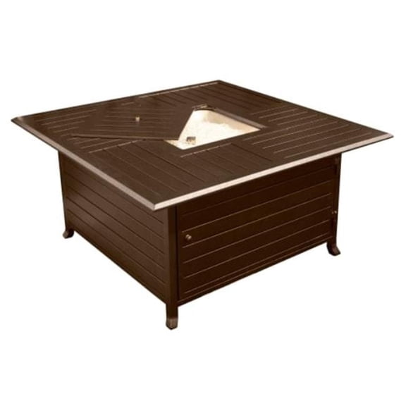 Hiland Square Cast Aluminum Slatted Propane Fire Pit, Bronze