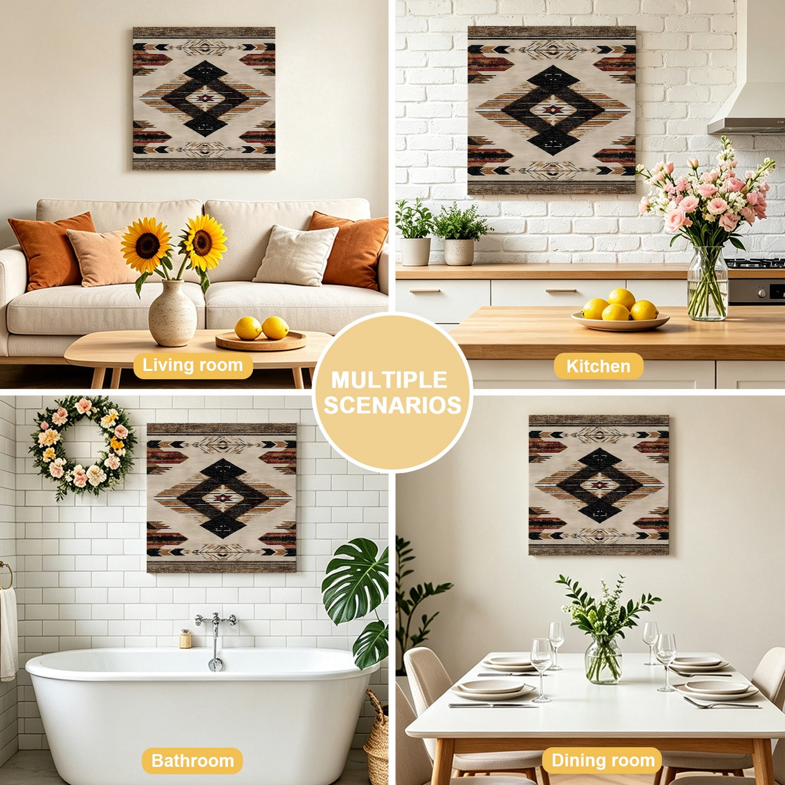 Southwestern Canvas Wall Art for Living Room, Rustic Native American Aztec Bohemian Poster Print Painting for Bedroom Office Home Decoration Wall Pictures Prepare To Hang 16"x16"