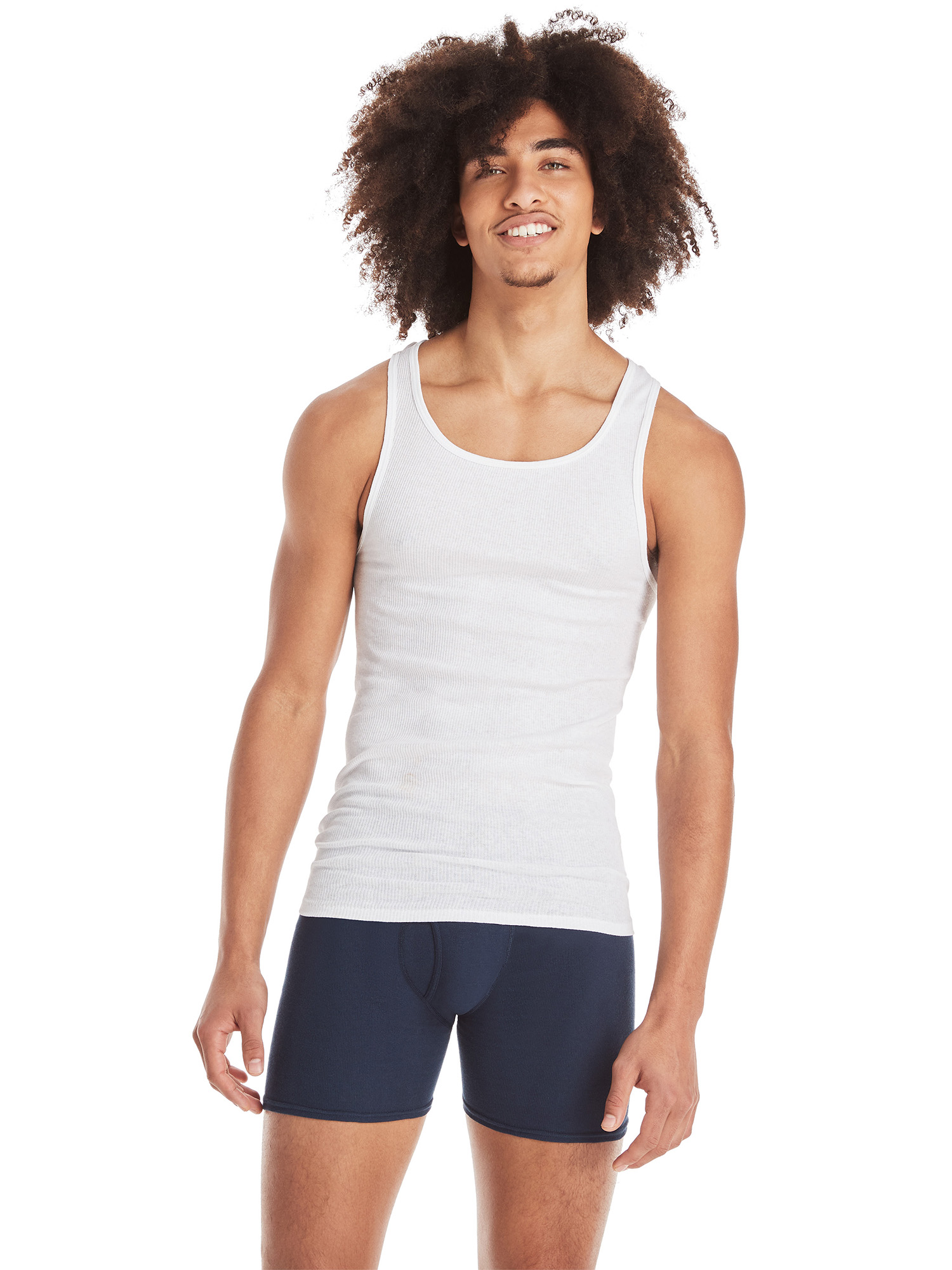 Hanes Men's Tank Top Undershirt Pack in White, Ribbed Moisture-Wicking Cotton, 6-Pack - image 4 of 10