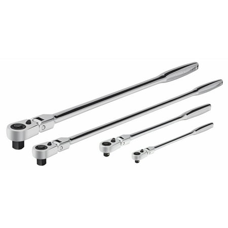 UPC: 0028907545714 | Powerbuilt 4 Piece 72 Tooth Pro Tech Long Reach Flex Head Ratchet Set with Contour Handles – 240238