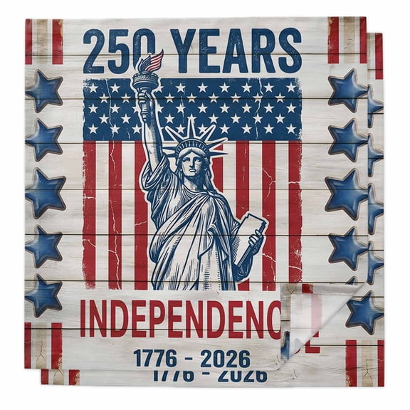 250 Anniversary USA Flag Cloth Napkins, Statue of Liberty Wooden Washable and Reusable Dinner Napkins Set of 2, Table Napkin for Kitchen Party Birthday Wedding Hotel Housewarming 20"x20"