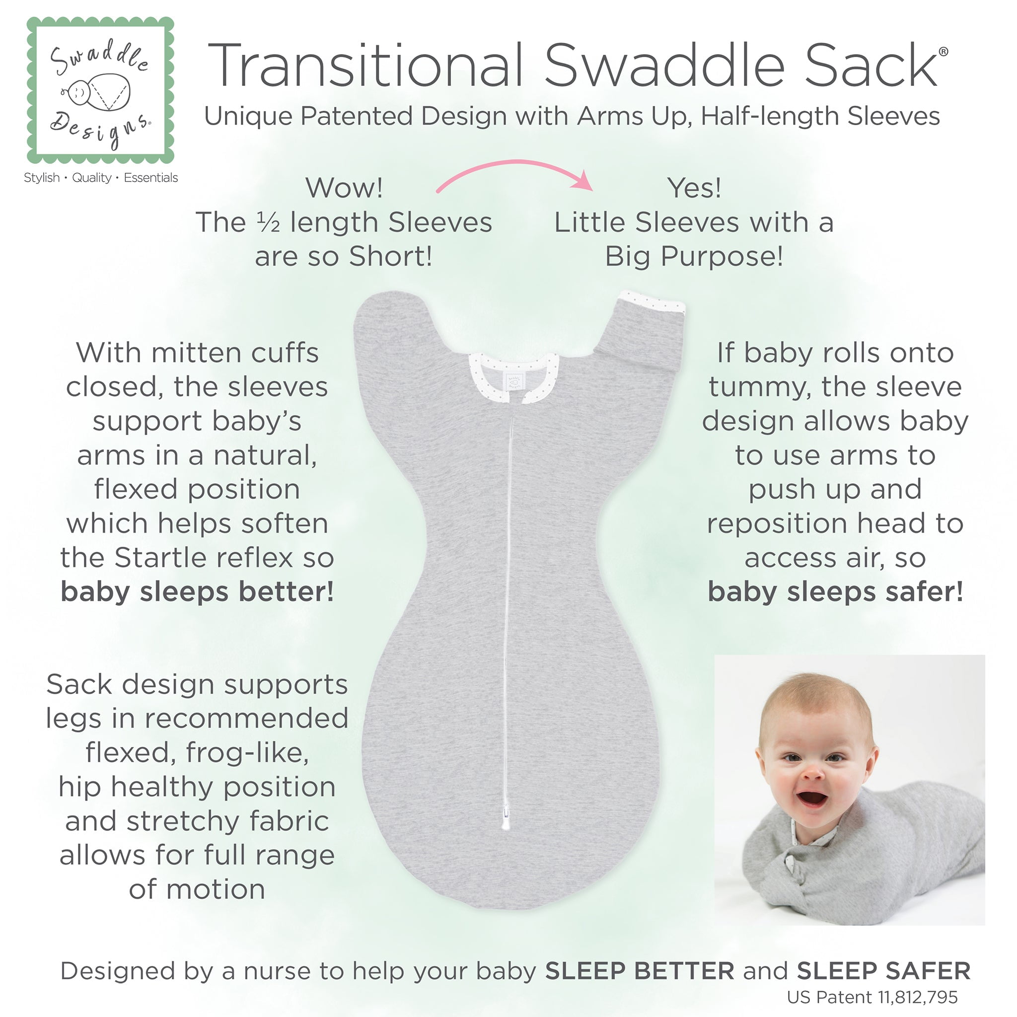 SwaddleDesigns Transitional Swaddle Sack with Arms Up Half-Length Sleeves and Mitten Cuffs, Better Sleep for Baby Girl, Heavenly Floral, Pink, Large, 6-9 Months, 21-24 lbs