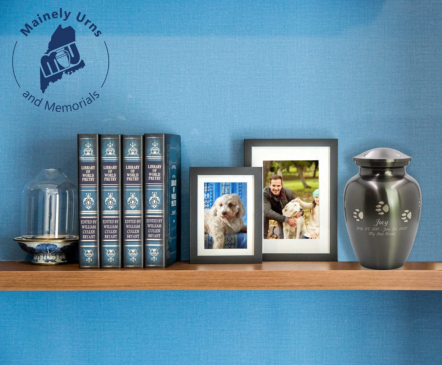 Dog Paw Prints Slate Pet Urn with Rainbow Bridge Presentation Bag with Optional Engraving - Cremation Urn for a Dog - Medium Size Urn for a Pet up to 60 Pounds