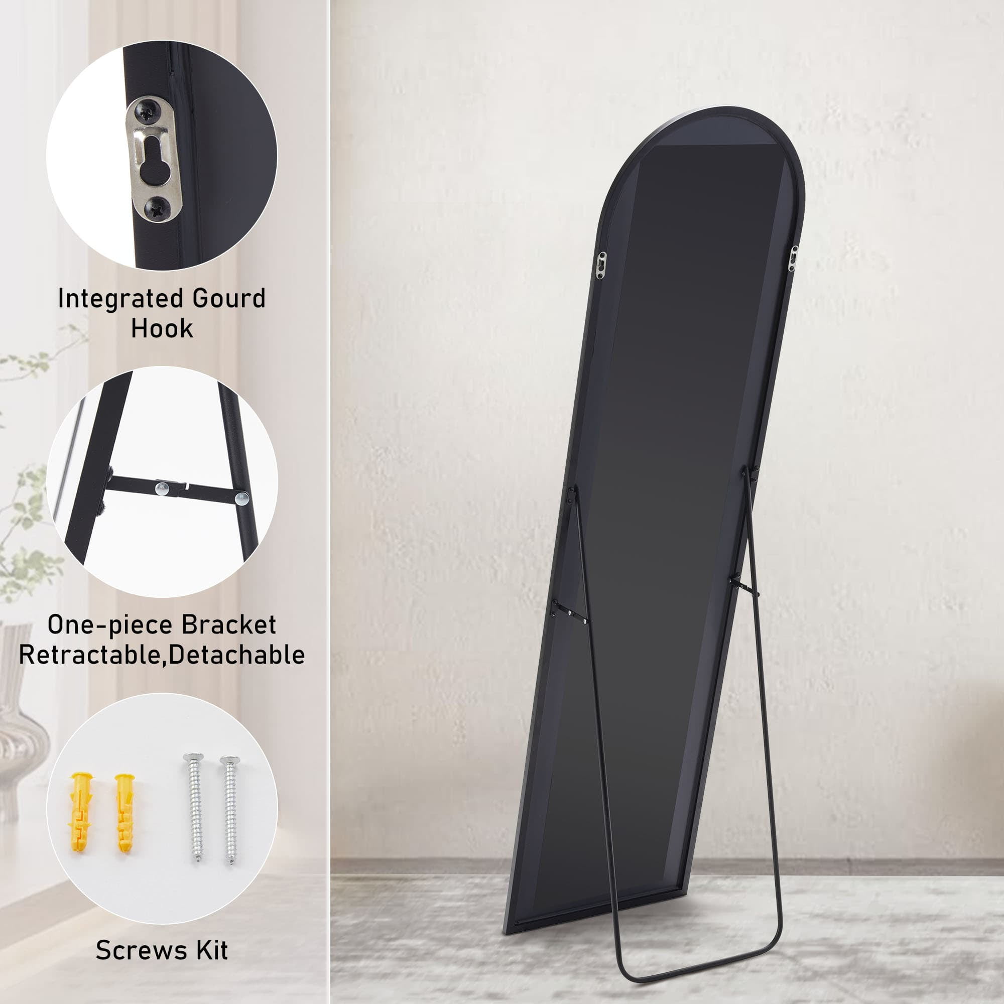 MAYEERTY Floor Standing Mirror, Wall Mirror with Stand Aluminum Alloy Thin Frame
