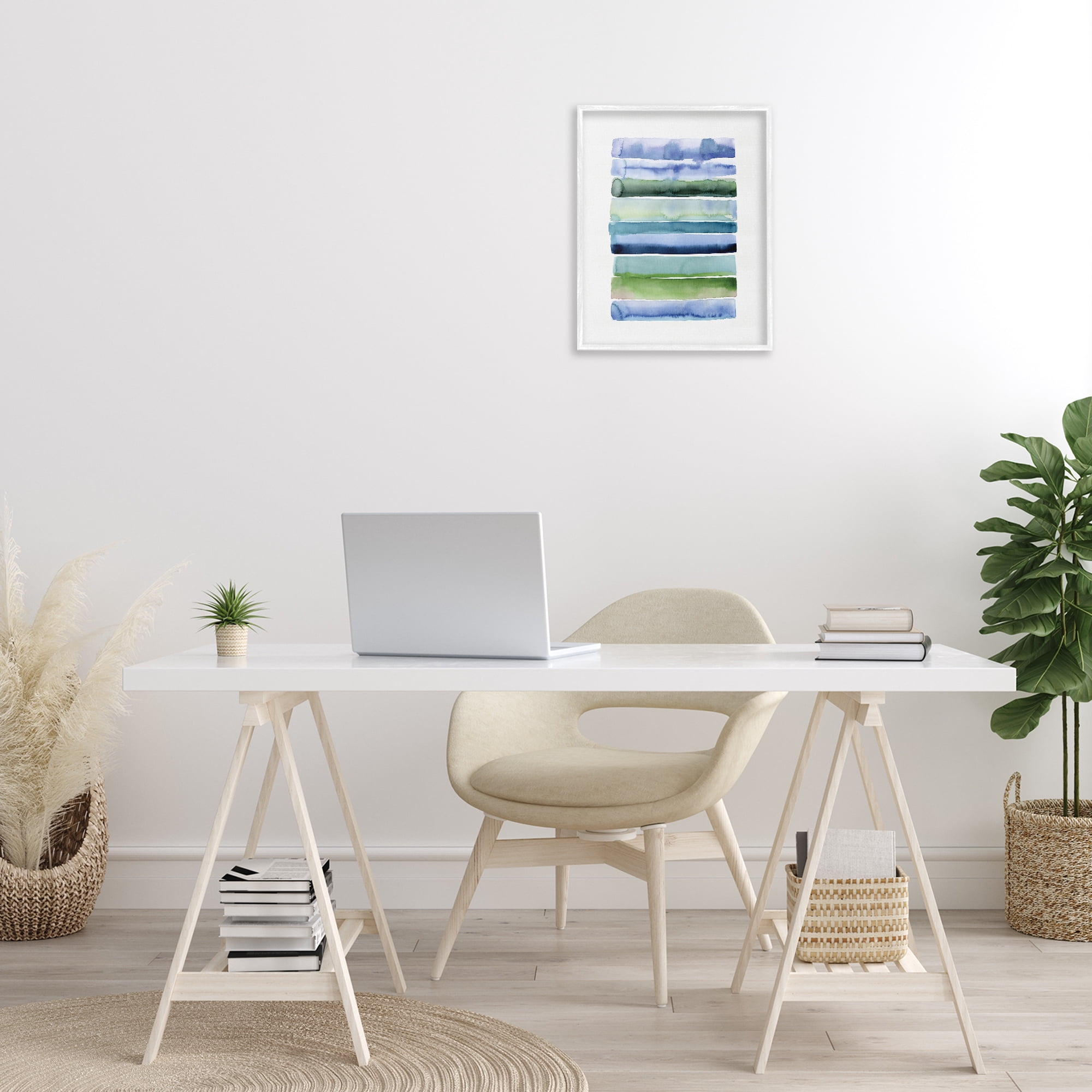 Stupell Industries Green & Blue Ombre Stripes Abstract Painting White Framed Art Print Wall Art, 16 x 20