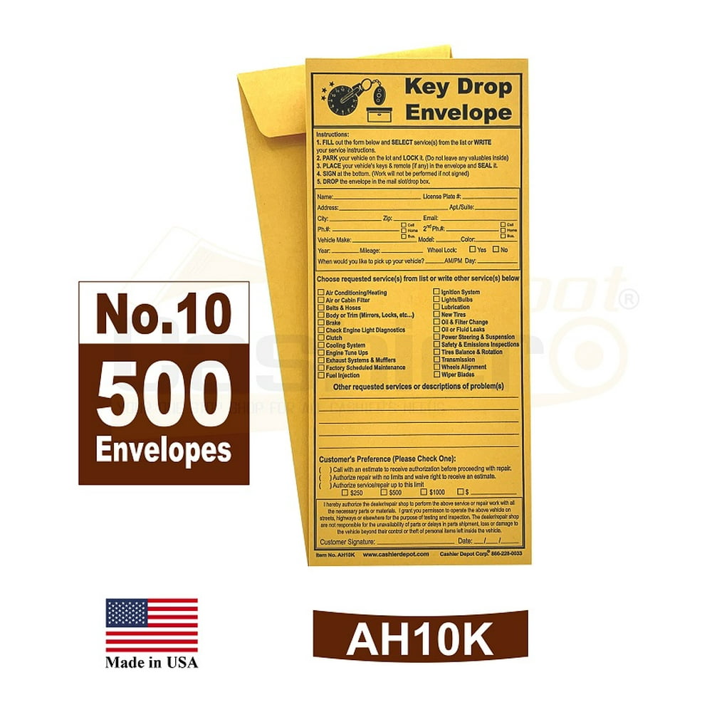 500 Cashier Depot After Hours/Night Key Drop Envelope, 4 1/8" x 9 1/2
