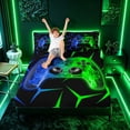thumbnail image 3 of meiyoeat Neon Blue-Green Flame Game Controller Full Size Sheets for Kids Boys, Dual-Tone Geometric Gaming Bed Sheets, 4-Piece, 1 Flat Sheet, 1 Fitted Sheet and 2 Pillowcases, 3 of 6