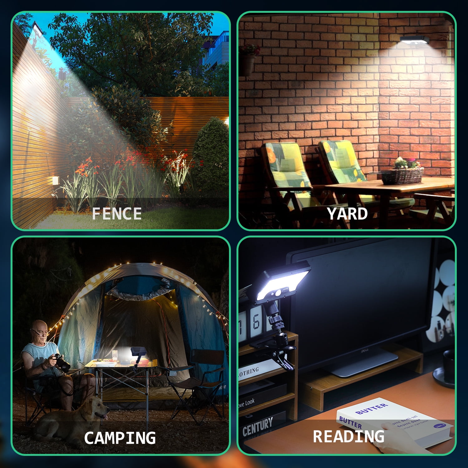 HAARAY Clip-On Solar Light Outdoor, Motion Sensor Security Flood Light, USB Charging and Solar Powered Fence Lights for Yard, Deck, Gutter, Camping, 3 Mode Settings, IP65 Waterproof, 2 Pack