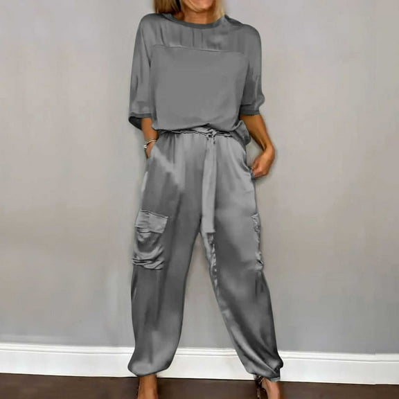 Women's Spring Set V-Neck Lapel Shirt and Wide Leg Pants Color Coordinated