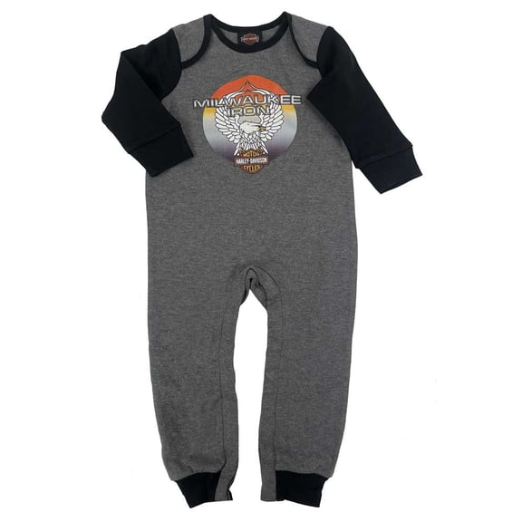 Harley-Davidson Baby Boys' Up-Winged Eagle Coverall Romper, Colorblocked (6/9M), Harley Davidson