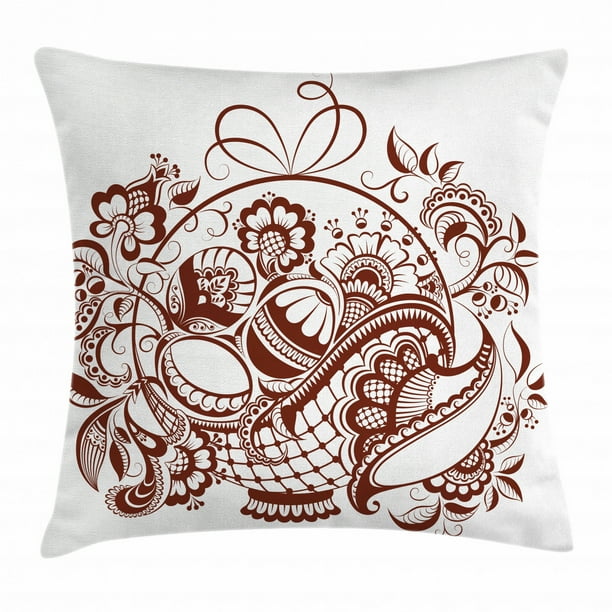 Ethnic Throw Pillow Cushion Cover, Classic Blossom Swirls with Middle