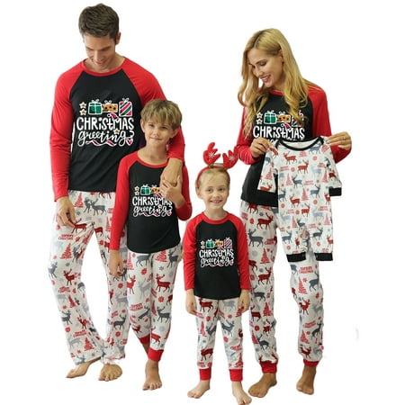 

Sunisery Family Matching Pajamas Parent-Child Nightwear Christmas Tops Elk Print Pants Sleepwear for Women Men Kids Baby
