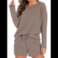thumbnail image 3 of Conjunto de Pijama para Mujer, de Punto Gofre, Informal, de Dos Piezas, con Bolsillos Café Ligero S, 3 of 9