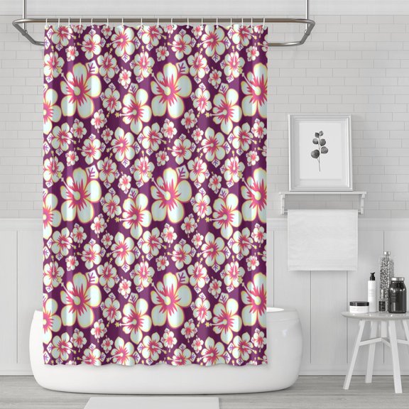Waterproof Hibiscus Tea Flowers Shower Curtain 72x72 Inch Boho Style Polyester Unique Shower Curtain for Bathroom Hotel Home Decor with 12 Plastic Hooks