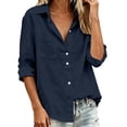 thumbnail image 2 of TGSLY Women's Button-Down Shirts Lightweight Soft Collared Solid Color Cotton Blouses Dressy Casual Roll Tab Long Sleeve Tops with Chest Pocket XXXL, 2 of 6