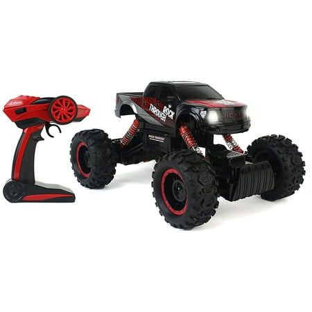 Cross-Country Racing Rock Crawler 4WD Toy Black Rally Truck RC Car 2.4 GHz 1:14 Scale Size w/ Working Suspension, Spring Shock