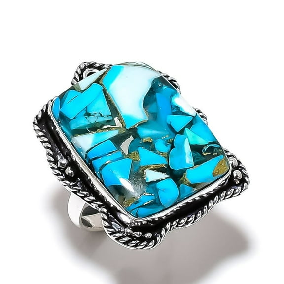 Natural Copper Blue Turquoise Handmade 925 Sterling Silver Ring Size 10
