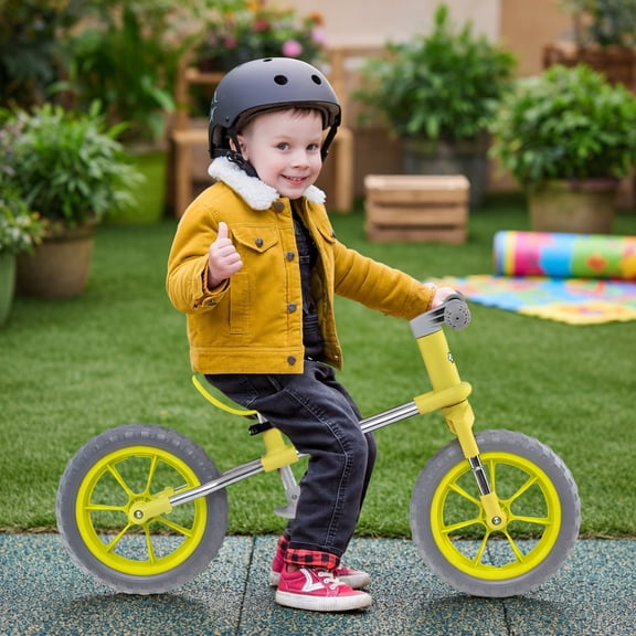 Resenkos 12 Inch Kids Balance Bike for Toddlers 2-5 Years – Adjustable Seat Height, 360° Rotatable Handlebars, EVA Foam Tires, Lightweight Steel Frame – Green & White