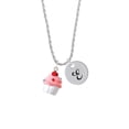 thumbnail image 2 of Delight Jewelry Resin White Cupcake with Pink Frosting Silvertone Script Initial Disc - E - Charm Necklace, 20"+3", 2 of 4