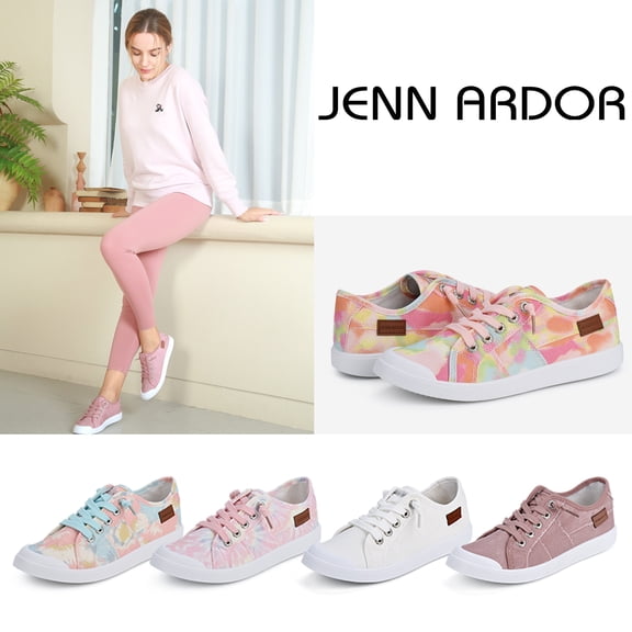 JENN ARDOR Women's Canvas Shoes with Arch Support Fashion Flats Low Top Lace Up Classic Casual Shoes Comfy Breathable Lightweight Sneakers for Walking