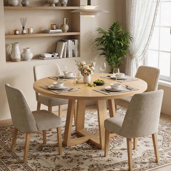 Round Dining Table for 4-6 People, 47 Inches Dining Room Table with Pedestal Base, Dinner Tables, Circle Kitchen Tables for Dining Room, Kitchen, Living Room(Table Only)