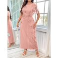 thumbnail image 5 of Pink Plus Size Womens Elegant Floral Embellished Twist Front Dress With Sheer Short Sleeves And Round Neck, 5 of 7