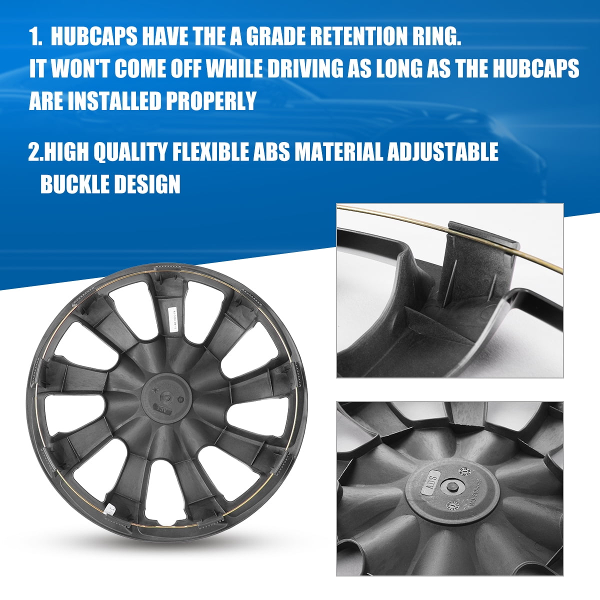Hubcap Wheel Cover Replacement R16 Hub Caps Universal-Fit Steel Wheel Rim Cover PP Material Exterior Accessories for Car Truck SUV -Set of 4（16-inch，Silver-Black）