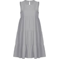 thumbnail image 6 of Fernvia Women Summer Solid Color Dress Beach Casual Round Neck Sleeveless Back Button One-Piece Street Style, 6 of 8