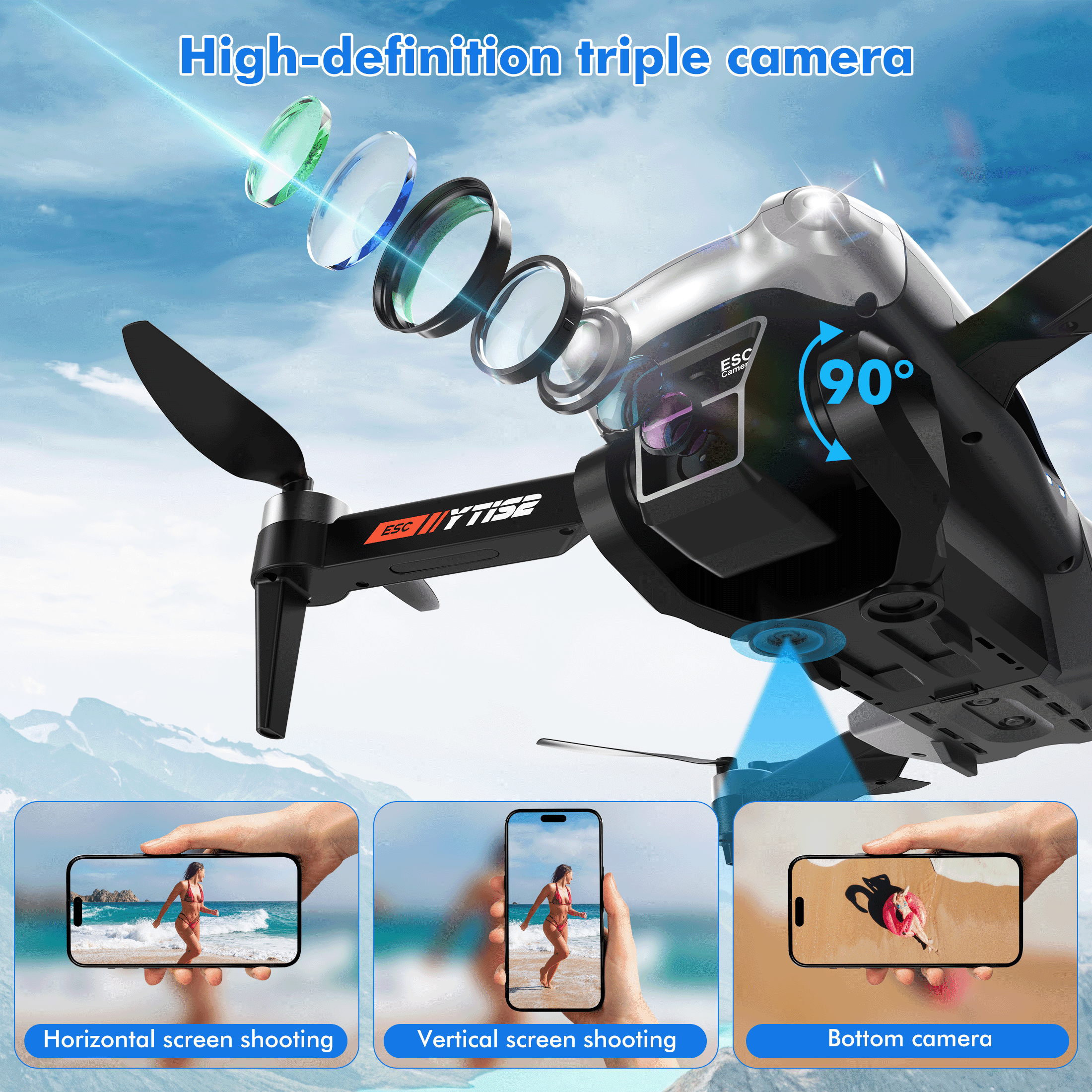 UUGEE Foldable FPV Drone with 1080P Camera for Kids Adults, RC Quadcopter for Beginners with 3 Batteries & LED Lights, Christmas Birthday Gift
