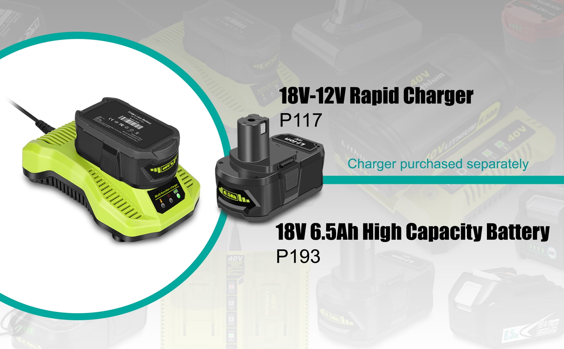2 Pack 6.5Ah 18V Lithium Battery Replacement for Ryobi 18V 4.0Ah Battery PBP005 4 Ah P108 P192 P129 P197 PBP2005 PBP004 18V 6 Ah Battery P193 Compatible with Ryobi 18V ONE+ Battery