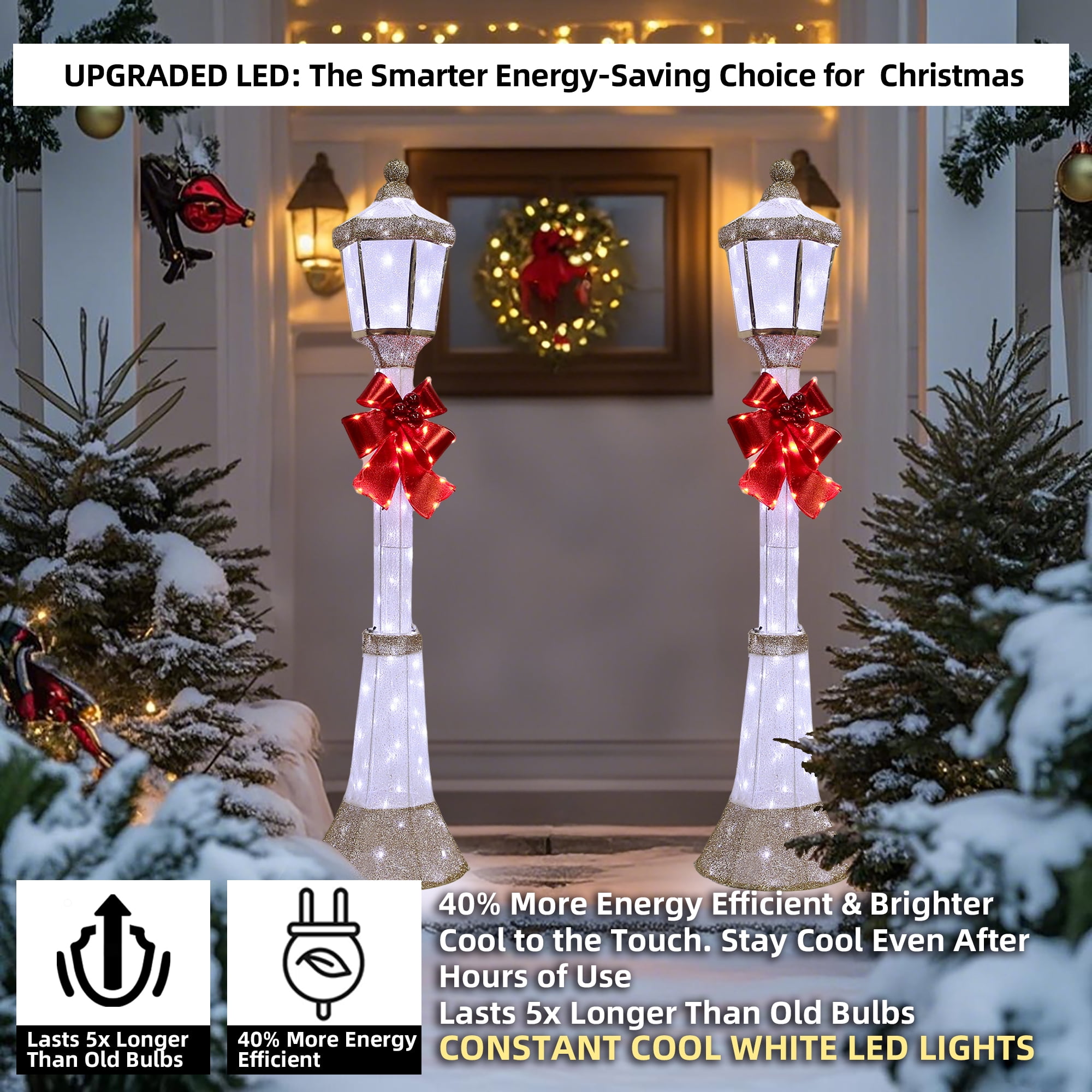 Starfree 60-inch Outdoor Christmas Yard Decoration Outdoor Lighted Lamppost Christmas Street Lamp Holiday Decoration LED Lamp Post for Lawn