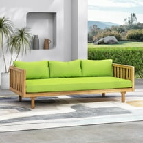 GDF Studio Bordeaux Outdoor Acacia Wood 3 Seater Daybed with Cushions, Teak and Green