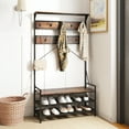 thumbnail image 2 of Costway Coat Rack 4-In-1 Hall Tree with 11 Hanging Hooks, Shoe Bench, 2-Tier Shoe Rack, Brown, 2 of 10