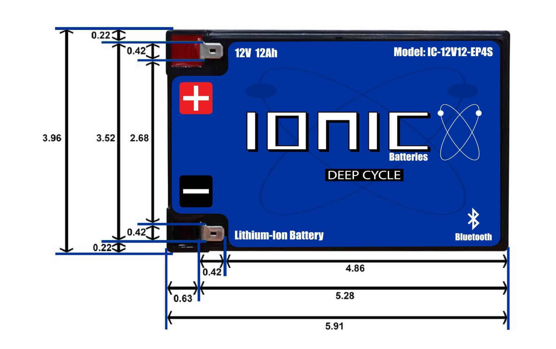 Ionic Batteries Lithium 12V 12Ah (Amp-Hour) Deep Cycle