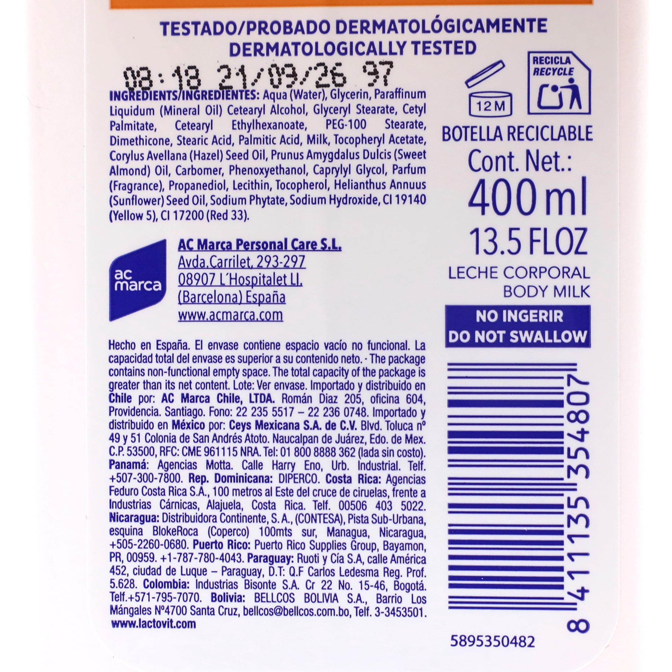 Lactovit Lactooil Unisex Body Lotion Extra Care, Dry Skin, 400 ml Bottle, 48h Moisture