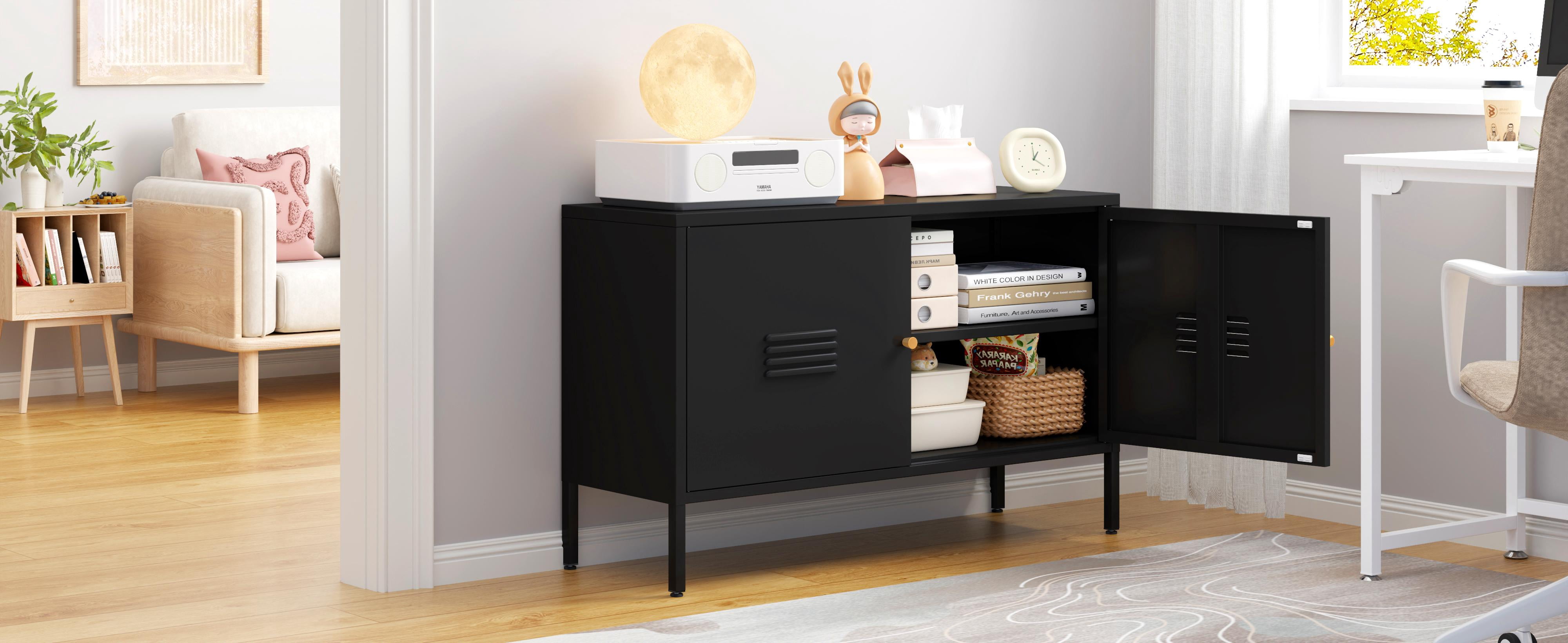 Metal Accent Storage Cabinet for Bed Room,Living Room,Home,Hotel,Office,Garage,2-Tier, Removable Shelf