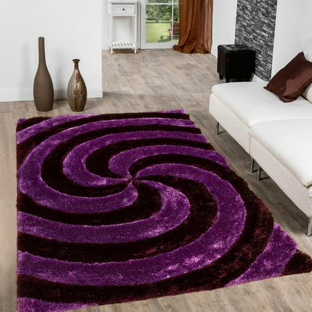 Allstar Purple Shaggy Area Rug with 3D Purple Spiral ...