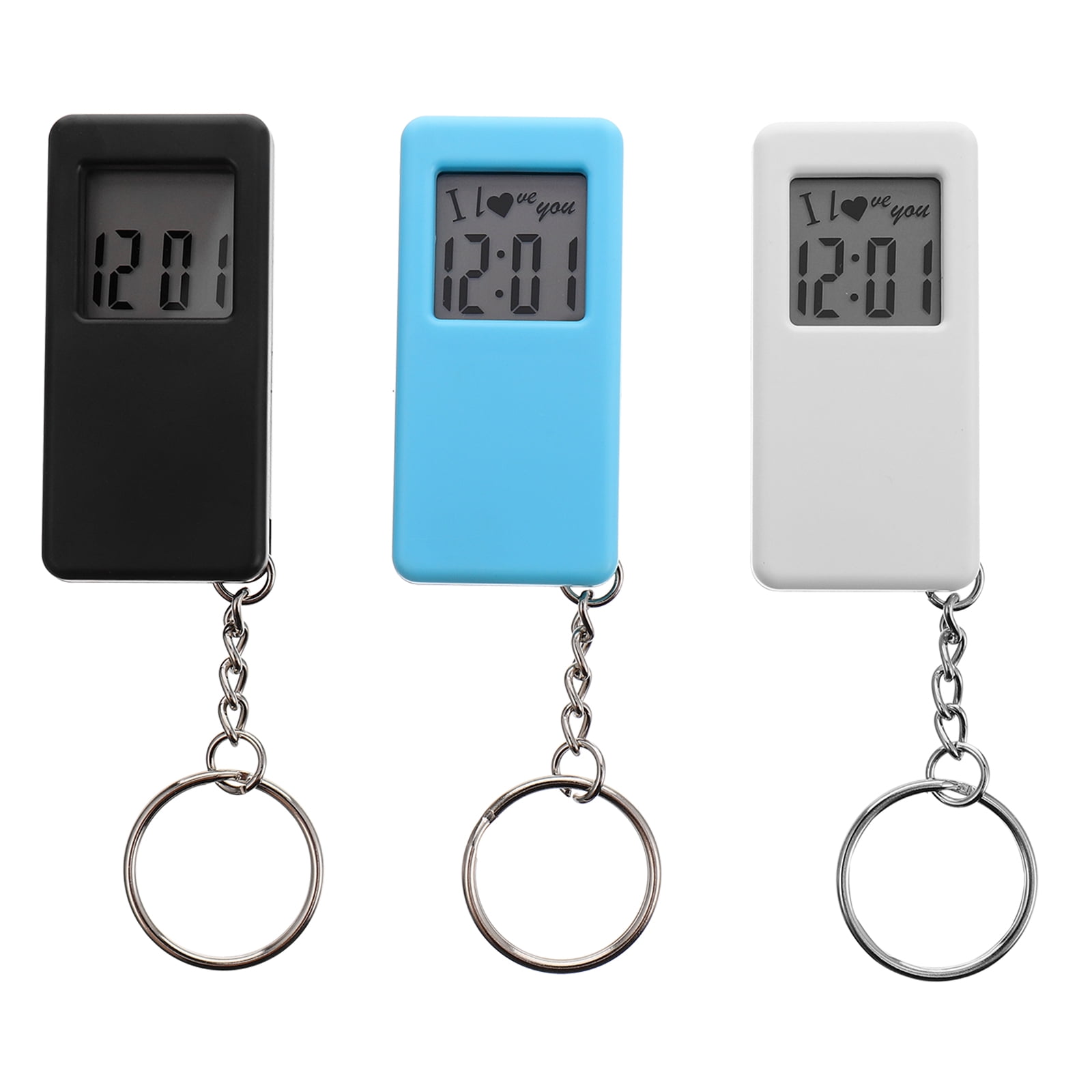 3pcs Small Digital Pocket Watches with Keychain Portable Hanging Watches