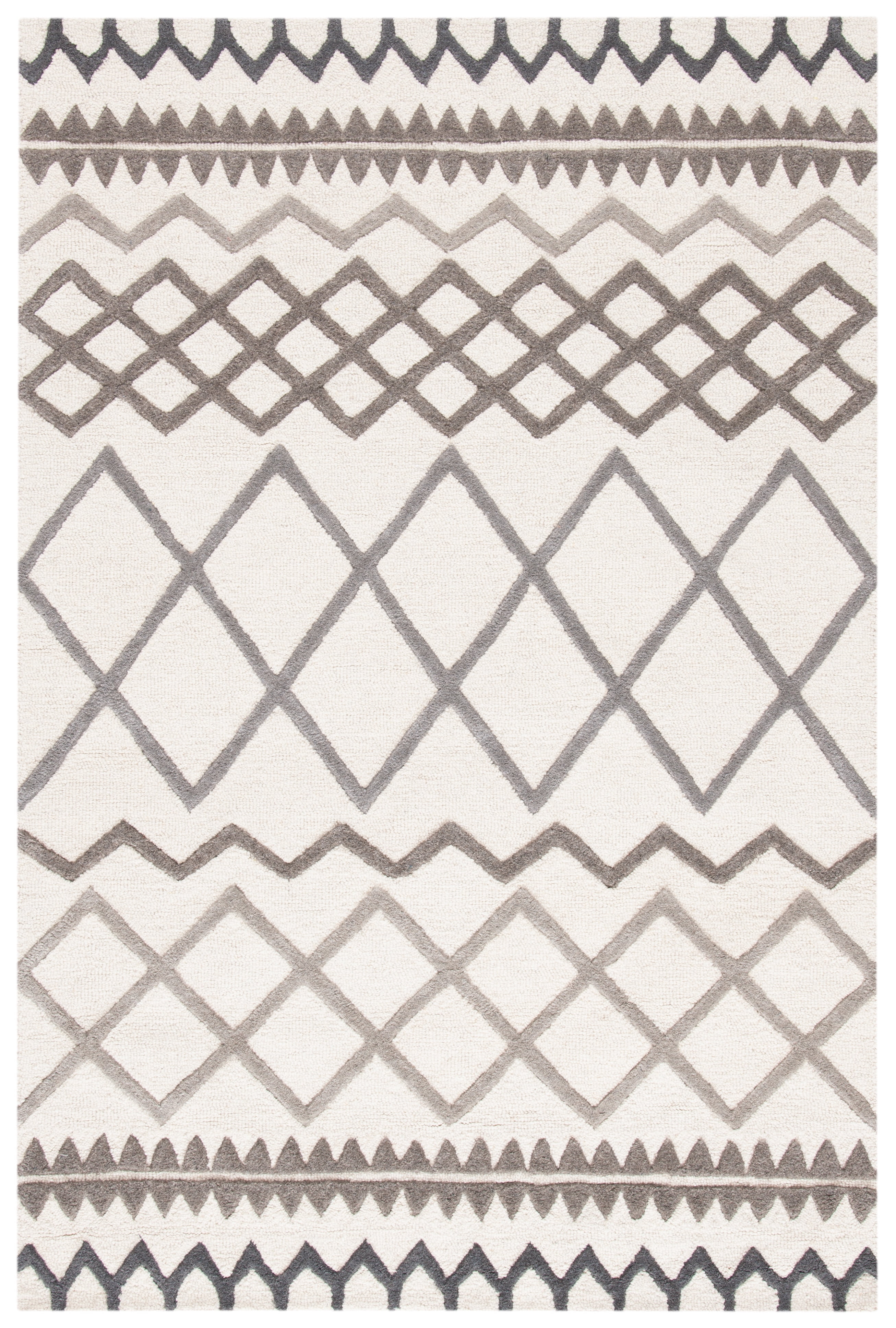 SAFAVIEH Glamour Drew Geometric Chevron Wool Area Rug, Ivory/Grey, 4' x 6'