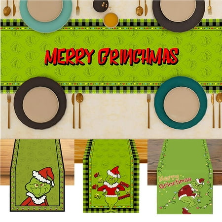 

Christmas Table Runner Gr1nch Green Christmas Decorations Dining Table Decor for Indoor Christmas Ornaments Christmas Decor