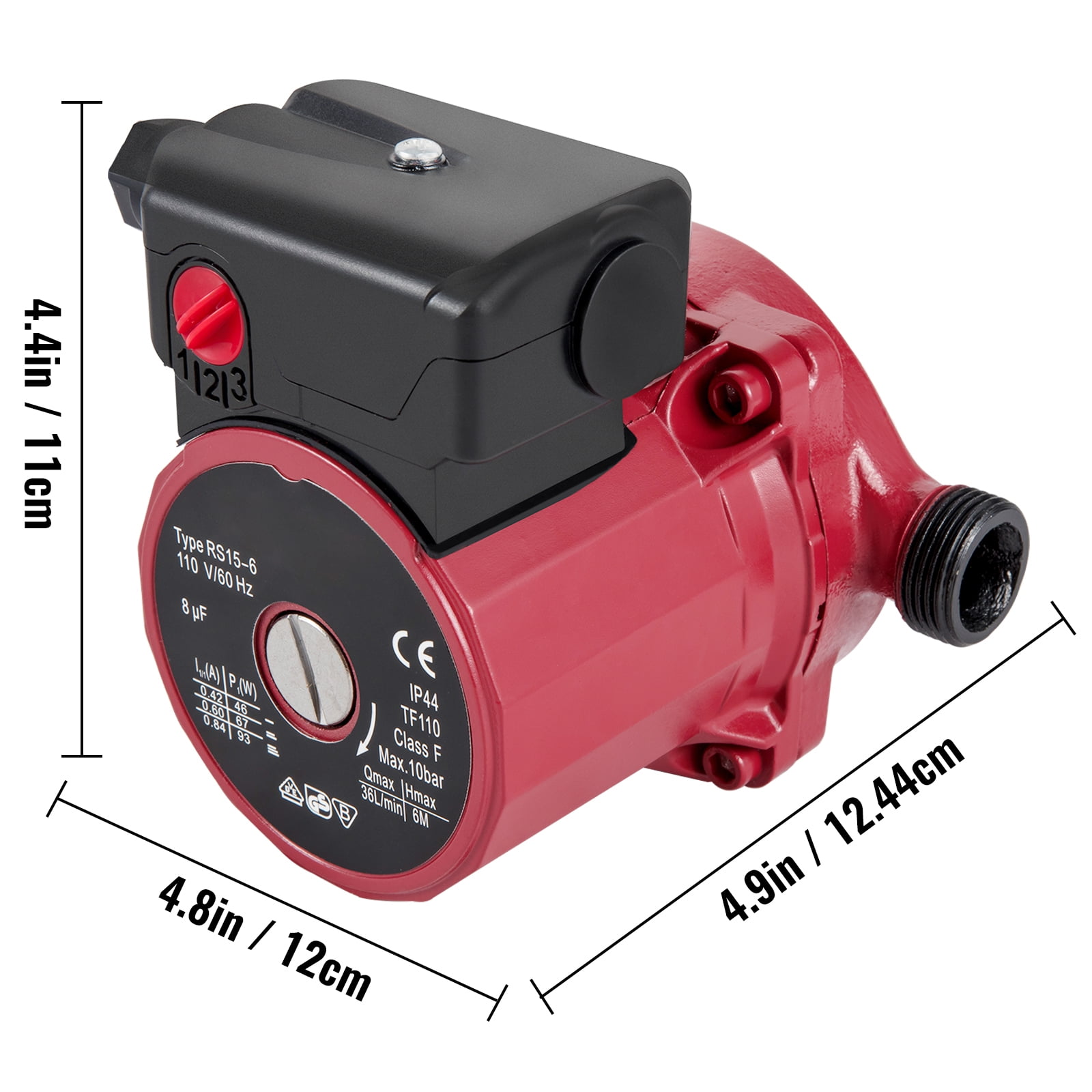 KFFKFF Water Movement Pump, 93W 110V, NPT 3/4" Brass Attachments, 3-Mode Control, 9.5 GPM RS15-6, Suitable for Electrical Water Heating Systems