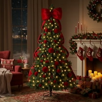 Zimtown 7.5ft Christmas Tree Artificial Christmas Tree for Holiday Decoration w/ Ornaments,Oversized Bow,1600 Branches,Tree Skirt,300 LEDs,8 Modes