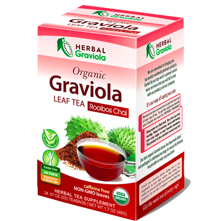 Graviola Leaf Tea - Rooibos Chai - Stress & Anxiety Relief - Caffeine Free - 100% USDA Organic - Non-GMO Project Verified - Gluten-Free - Kosher - 24