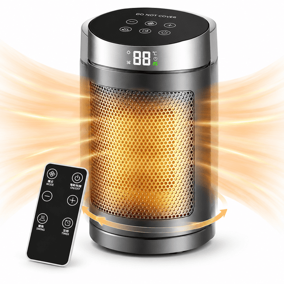 Bejoy 1500W Space Heater with Remote, Fast PTC Ceramic Tower Heater with ECO Mode & 90° Oscillation, 12H Timer, Quiet Portable Small Electric Heater for Bedroom Office, Modern Silver