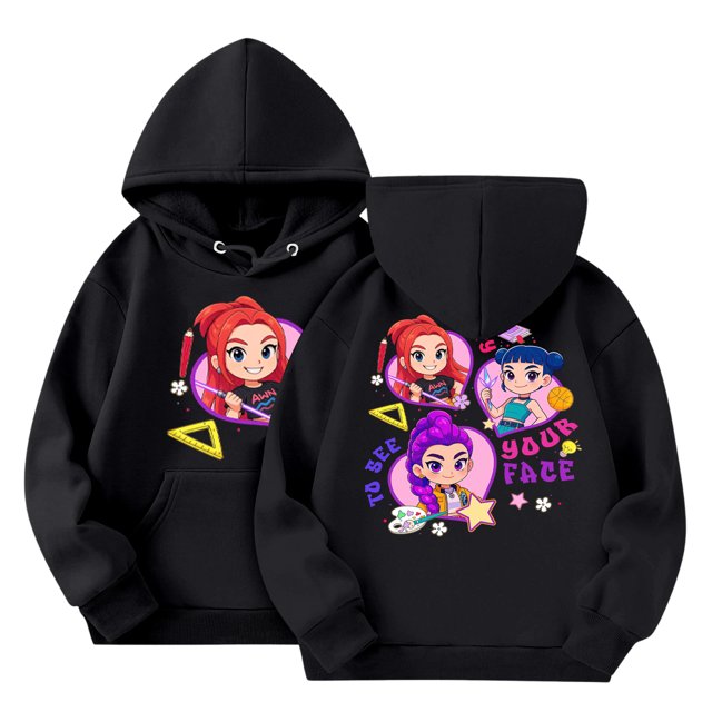 Moonsky Sudadera con capucha y cordón HUNTRX, estampado de grupo de chicas coreanas, jersey corto, suave y cómodo, top de manga larga para primavera y otoño. Negro 120